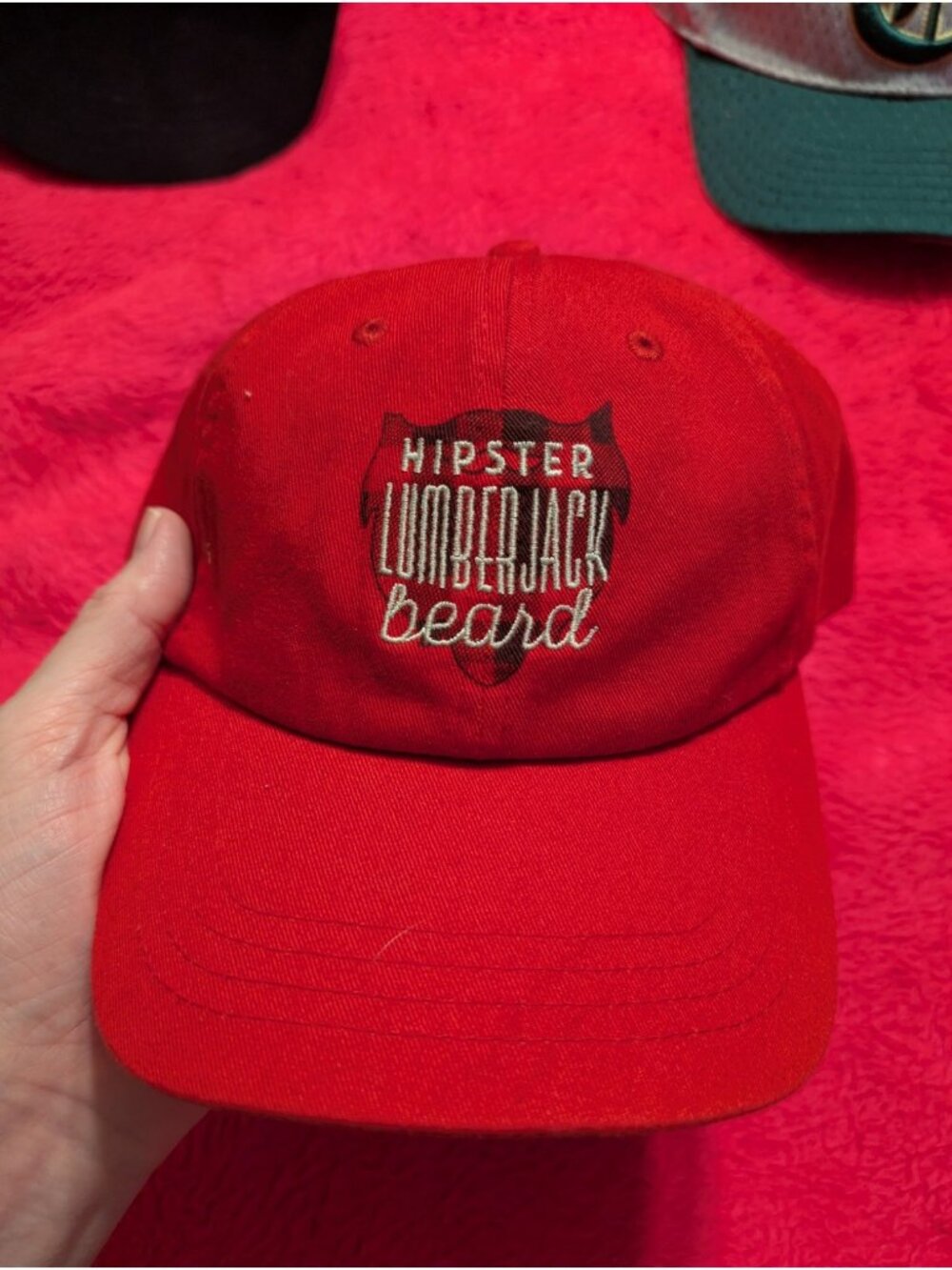 Paramount Red Novelty Dad Hat Hipster Lumberjack Beard Embroidered Baseball Cap